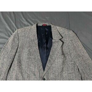 Franco Cellini Men’s Blazer 52R Raw Silk Tweed Gray Herringbone Single Breasted